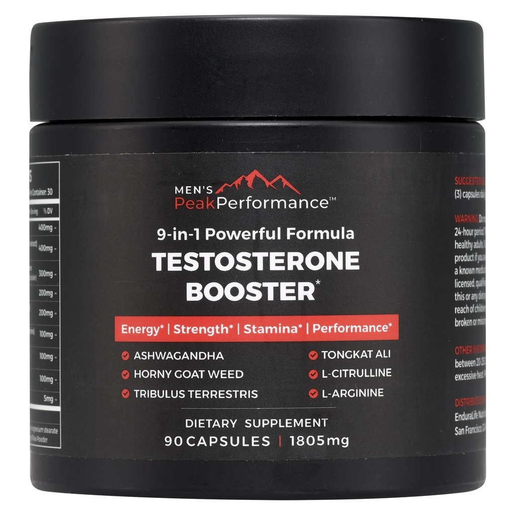 MEN'S PeakPerformance - Testosteron-Booster-Ergänzung für Männer - Boost Stamina, Muskelwachstum, Energie, Stärke, Ausdauer & Antrieb - Ashwagandha, Tribulus, L-Arginin, Tongkat Ali- 90 Kapseln