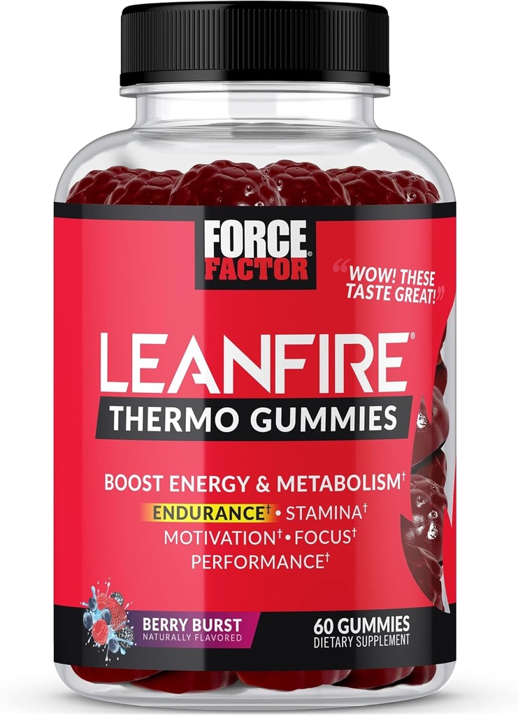 Kraftfaktor LeanFire Thermo Gummie mit B12 Vitamine, Koffein, & Grüne Kaffeebohne, Boost Energy, Stoffwechsel, Ausdauer, Stamina, Motivation, Fokus, & Performance, Pre Workout Gummies, 60 Gummies