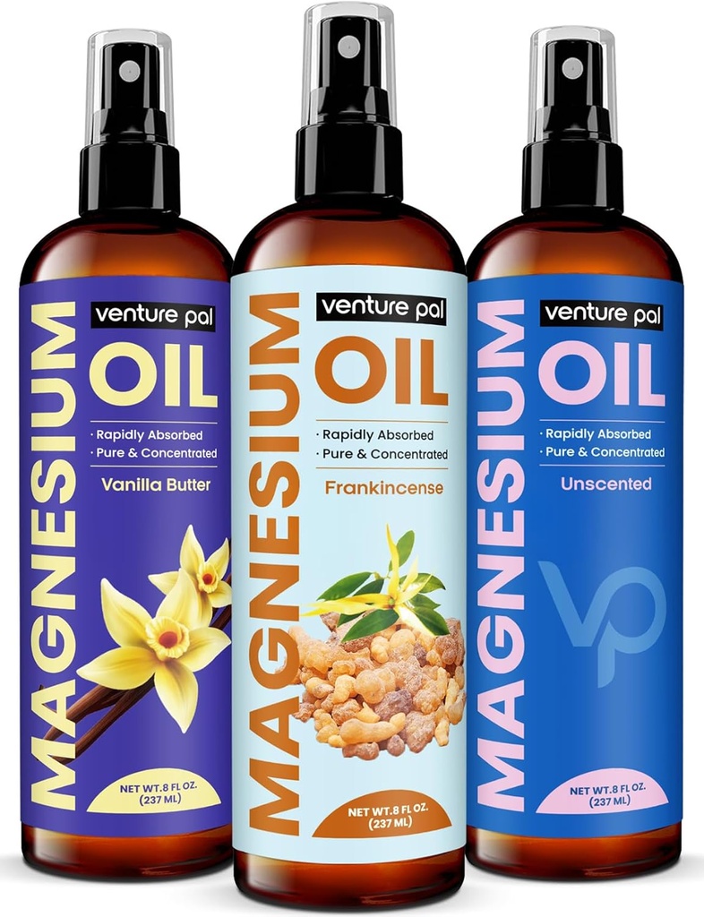 Venture Pal 100% reines Magnesium Öl Spray mit Frankincense, schnelle Absorption, Weniger Sting, Ultra-Soothing für Schlaf- & Muskel-Entspannung, Sieben (Big 8 oz) Mineralien