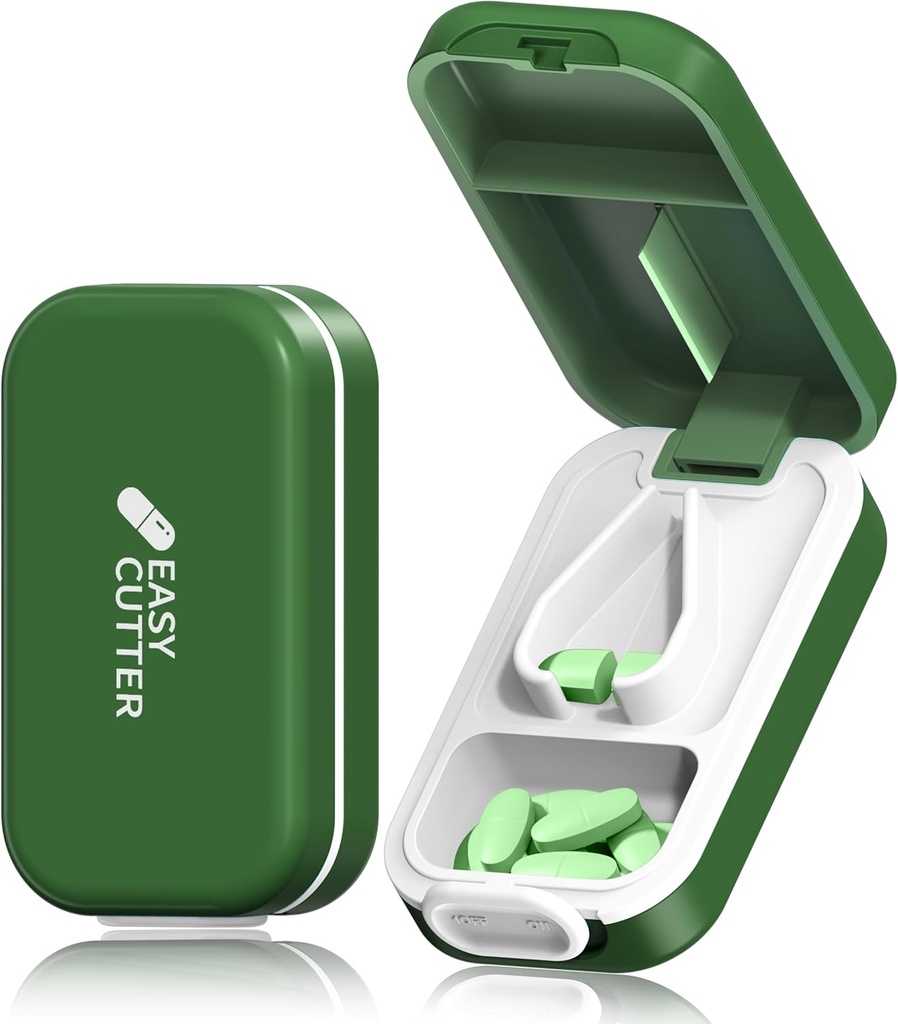 Pillenschneider für kleine oder große Pillen &amp; Tablett Vitamine Design in den USA.mit Detachable Silikon Pad und Sicherheit Buckle Design einfach zu öffnen.(Olive)
