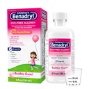 Benadryl Kinder Dye-Free Allergy Relief Liquid, Allergy Medicine for Kids, 12.5 mg Diphenhydramine HCl Antihistamin, glaubt Runny Nose & Sneezing, Paraben-Free, Bubble Gum Flavor, 8 fl.