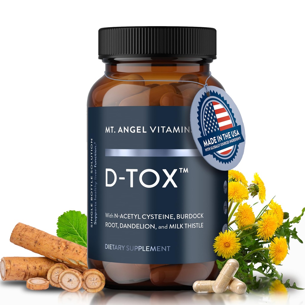 Mt. Angel Vitamins D-Tox - Advanced Liver Cleanse & Detox Reparatur-Ergänzung, unterstützt Fatty Liver Health & Enzyme Reduktion mit Milchdistel, NAC und Dandelion Root - 60 Kapseln
