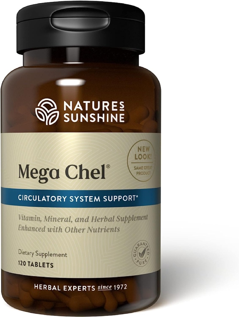Nature's Sunshine Mega-Chel, 120 Tabletten, komplettes Vitamin mit leistungsfähigen Antioxidantien, Kräuter, Vitamine, Mineralien und Aminosäuren, die das Kreislaufsystem unterstützen