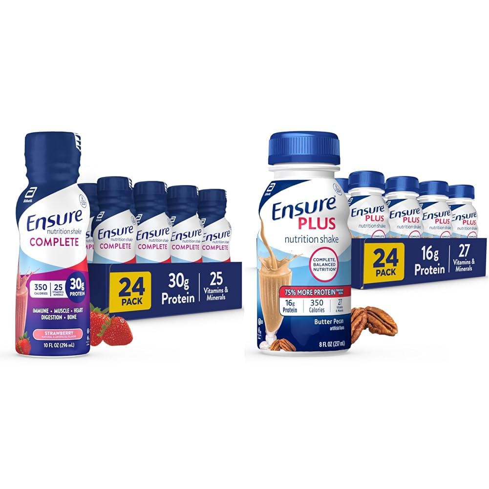 Gewährleistung COMPLETE Nutrition Shake, 30g Protein, Meal Replacement Shake, mit Nährstoffen für Immungesundheit, Erdbeere, 10 Fl Oz & Plus Butter Pecan Nutrition Shake, Meal Replacement Shake, 24 Pack