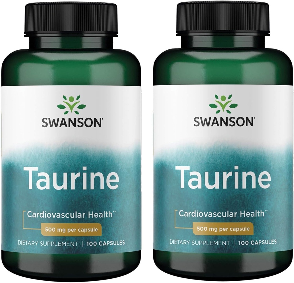 Swanson Taurine - Aminosäure-Ergänzung Energieproduktion & Elektrolyt Balance - Natürliche Formel Unterstützung Herz Gesundheit & Wellness - (100 Kapseln, 500mg Jeder) (2 Packung)