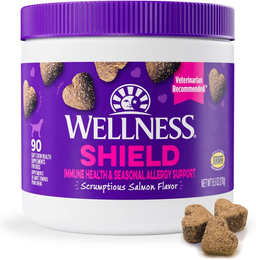 Wellness Salmon Flavored Soft Chew Immune & Allergy Supplements for Dogs, 90 Count