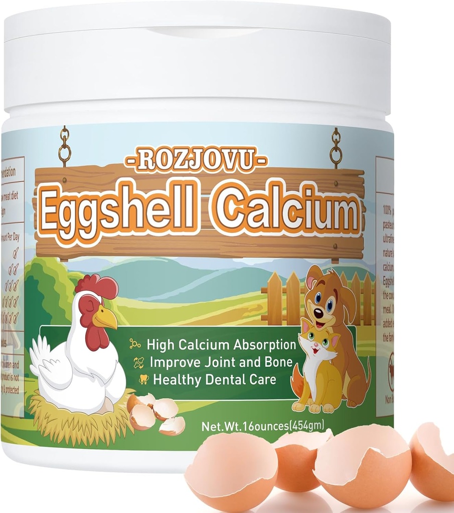 Eggshell Pulver für Hunde und Katzen, Eggshell Kalziumergänzung, Groß für Osteoporose, Nourishes Bones, Unterstützt Gelenke, Zähne, und Herzgesundheit(16 oz)