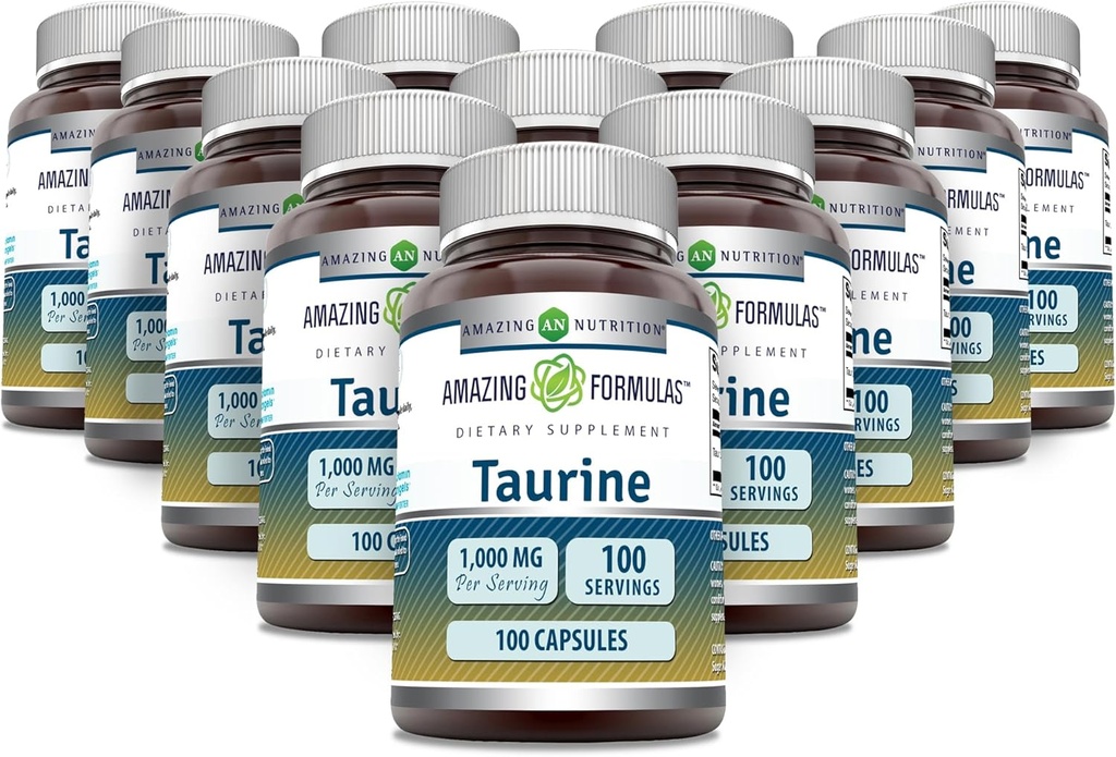 Erstaunliche Formeln Taurine 1000mg Kapseln Aminosäure Ergänzung | Non-GMO | Gluten Free | Made in USA (100 Count | 12 Pack)