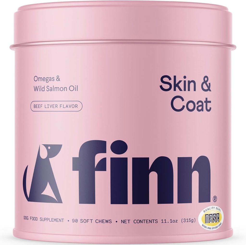 Finn Skin & Coat Lachs Öl Ergänzung für Hunde | Unterstützt eine dicke & glänzende Mantel | Fischöl aus Wild Alaskan Lachs, Omega-3s, EPA & DHA, Biotin, & Zink | 90 Weichkäse