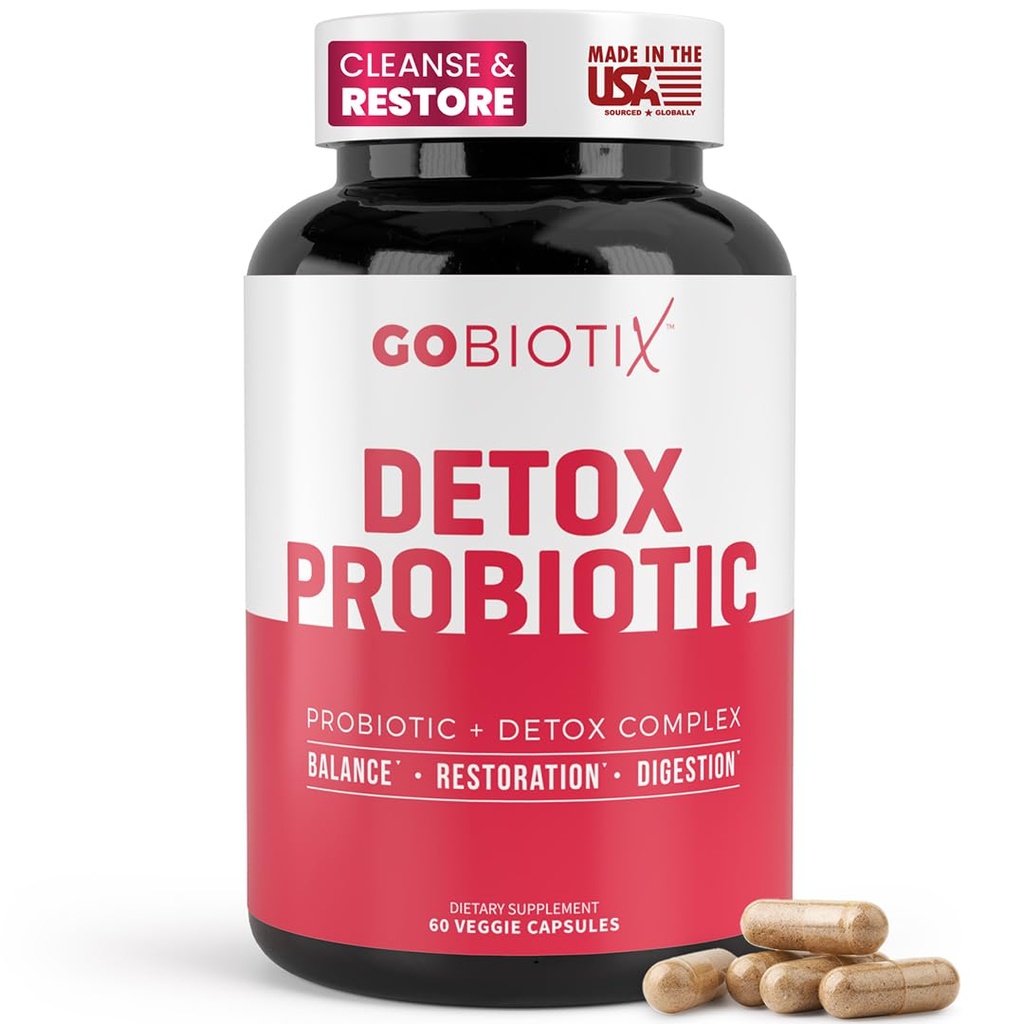 GOBIOTIX Detox Probiotic Supplement for Digestive Health - Milk Thistle, Turmeric und Dandelion Root, Enzymes for Gut Health - 50 Billion CFU - 60 Kapseln