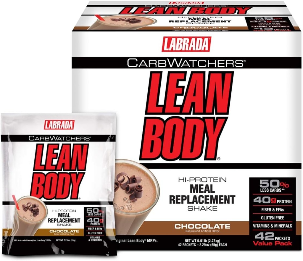 Labrada Carb Watchers Lean Body Hi-Protein Meal Ersatz Shake, Schokolade Eiscreme, 2.29 Unze (Pack von 42)