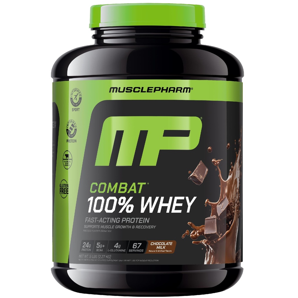 MusclePharm Combat 100% Whey Protein Pulver, Schokolade Milch, Fast Recovery & Muskel Gewinn mit Whey Isolate, High Protein Pulver für Frauen & Männer, Glutenfrei, 5lb, 67 Servierungen