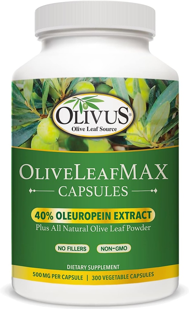 OliveLeafMAX Olivenblatt Extrakt (40% Oleuroepin) + Bio Olivenöl Blatt Pulver + Keine Füllstoffe + 300 vegetarische Kapseln + aus Spanien und in den USA hergestellt in GMP-Fazilität