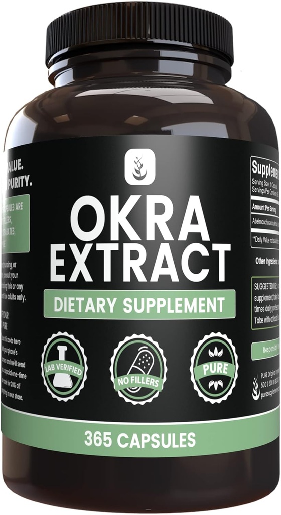 PURE ORIGINAL INGREDIENTS Okra Extrakt (365 Kapseln) Kein Magnesium oder Reisfüller, Immer rein, Lab Verifiziert
