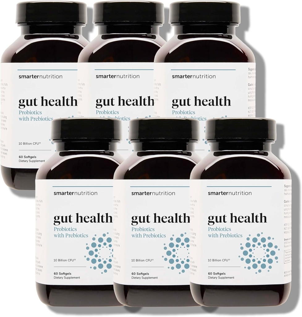 Smarter Nutrition Gut Health Probiotics mit Präbiotika - 100% Soil-Based Strains mit MCT-Öl für Verdauung, Immune Health, Gut Microbiome - Vegetarian - 360 Count(Pack von 6) - 180-Day Supply