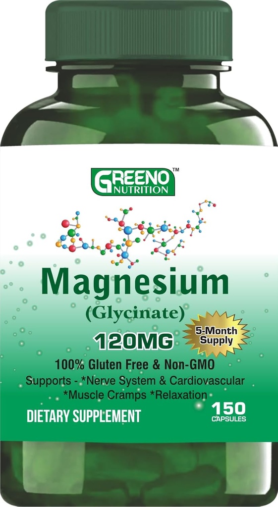 Magnesium (Glycinate) 120 MG Supplement, unterstützt Stress Relief, Schlaf, Herzgesundheit, Nerven, Muskeln, Stoffwechsel, 150 Kapseln (5 Monate Versorgung)