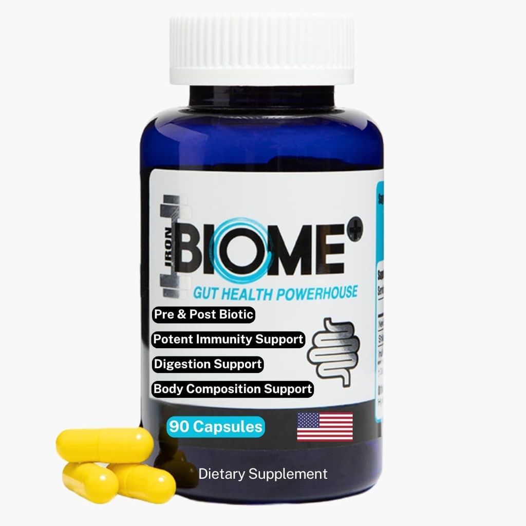 Iron Biome+ Gut Health & Metabolic Support - TriButyrin, Shilajit, Prebiotics, & Nährstoffe für Verdauungs-Wellness, Immunfunktion & Sleep - 90 Kapseln - Made in USA