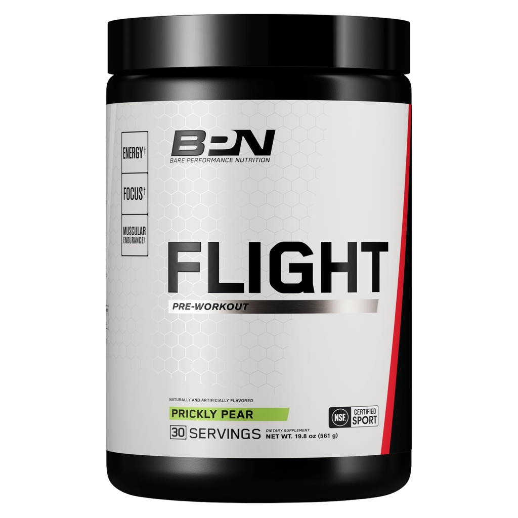 BARE PERFORMANCE NUTRITION BPN Flight Pre Workout, Unterstützt Energie und Mental Fokus, Verbesserte Endurance & Muskel-Pumpen mit CarnoSyn® Beta Alanine, Prickly Pear, 30 Portionen