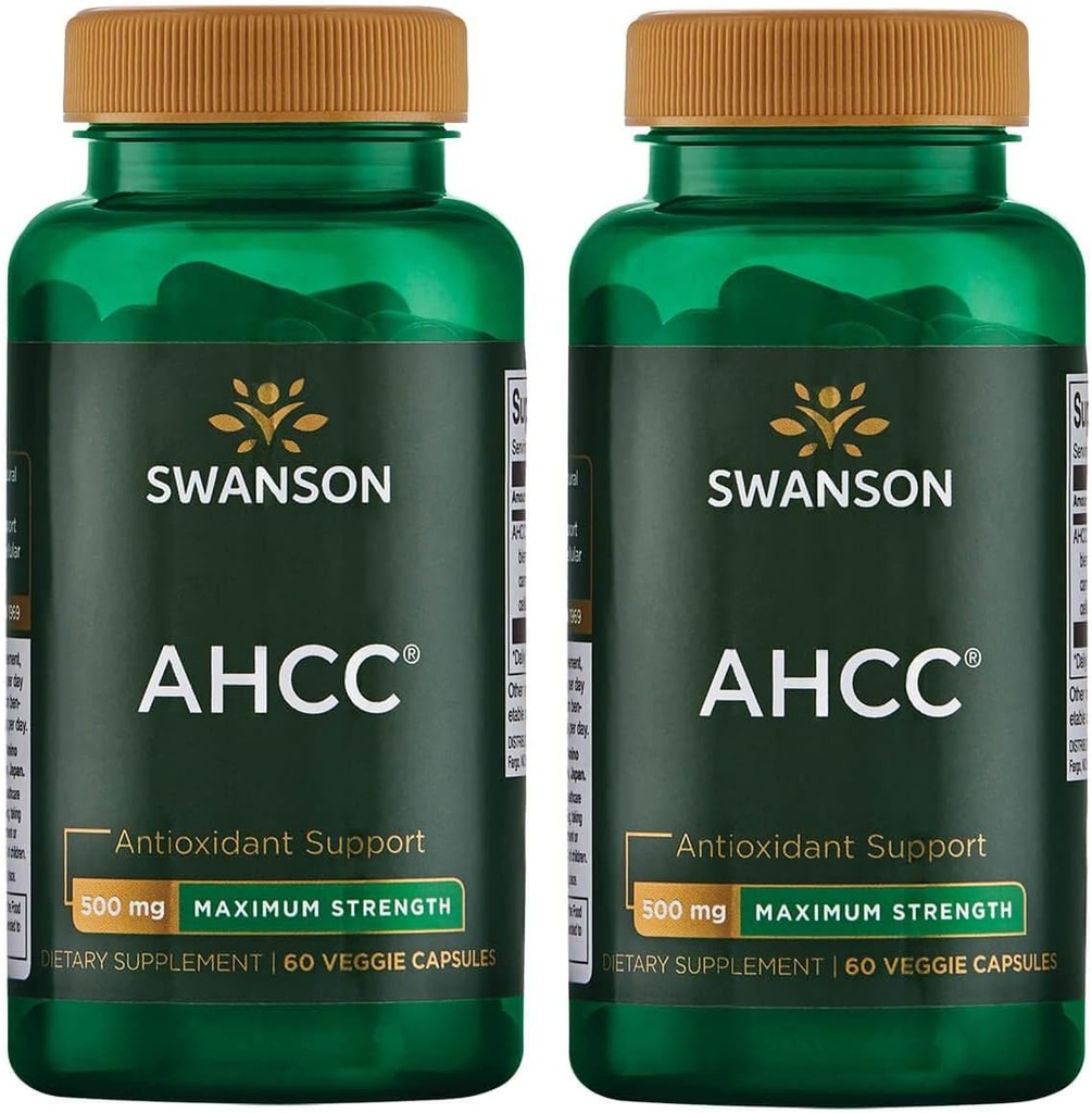 Swanson Maximum Strength AHCC - Förderung erweiterter Immununterstützung - Natürliche Ergänzung NK Cells & Liver Support - (60 Veggie Capsules, 500mg Jeder) (2 Pack)