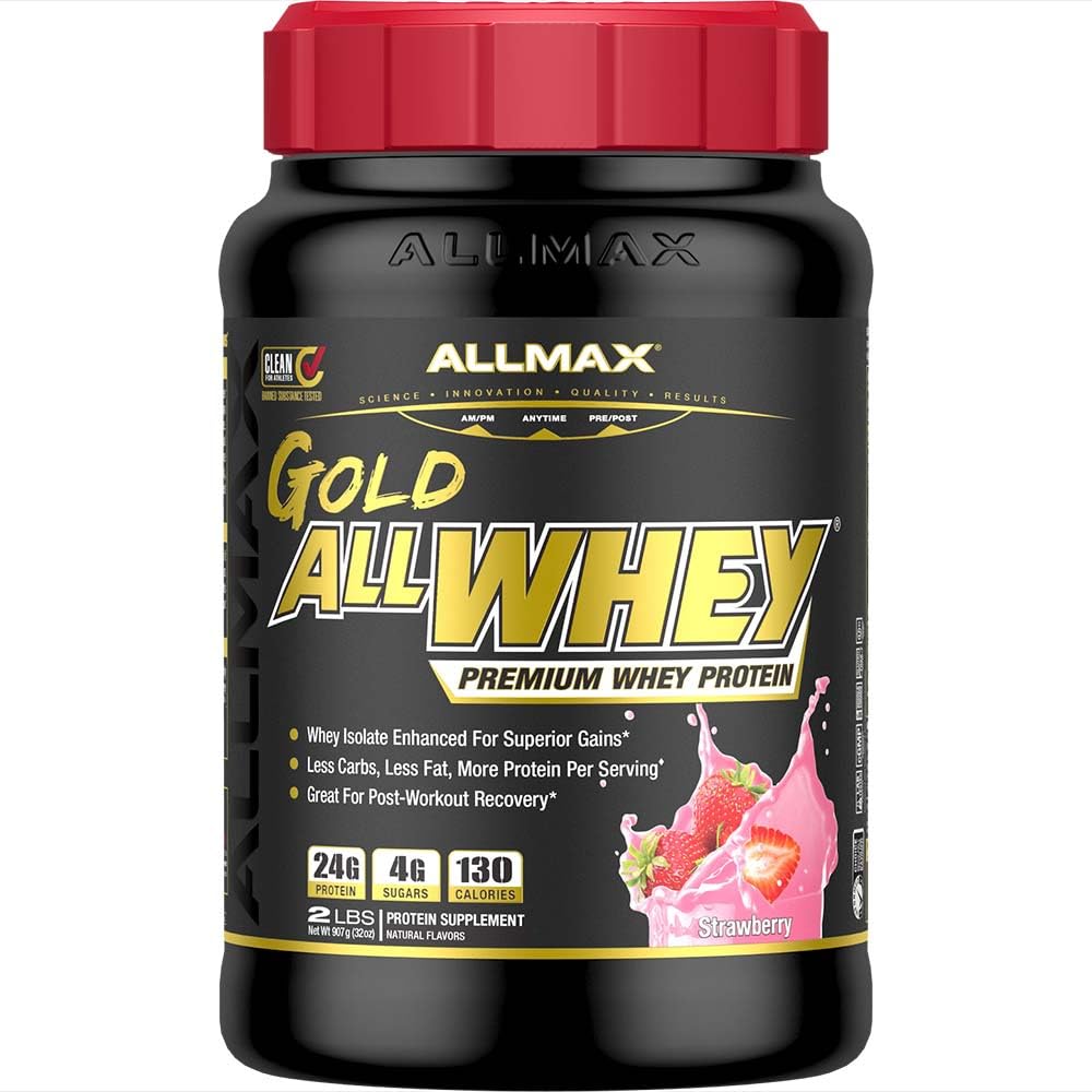 ALLMAX Nutrition Gold ALLWHEY, Erdbeere - 2 lb - 24 Gramm Protein Per Scoop - Glutenfrei, Low Carb & Low Sugar - ca. 30 Portionen