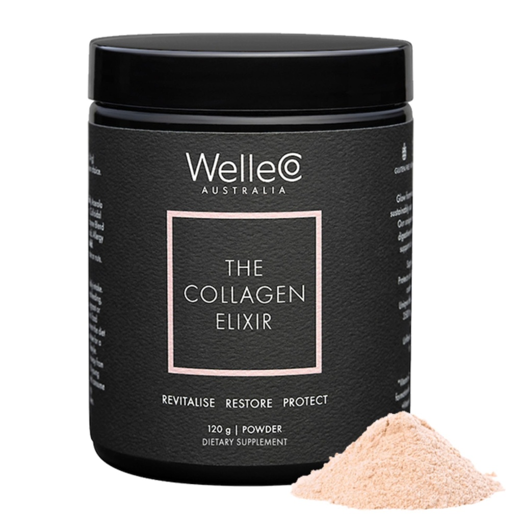 WelleCo Das Collagen Elixir, Marine Collagen Peptide Pulver mit Hyaluronsäure, Vitamin C, Verdauungsenzyme & Silica für Haut, Haar & Nägel, Unflavored, 4.23 oz