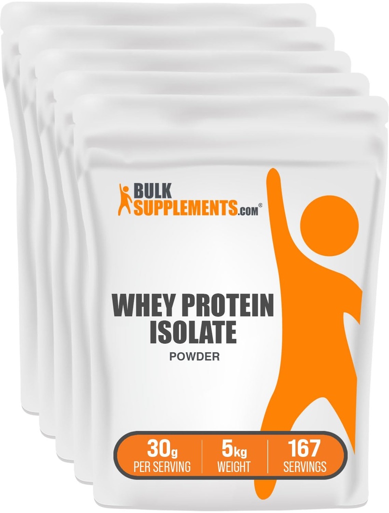 BulkSupplements.com Whey Protein Isolate Powder - Unflavored Whey Protein Powder, Nutritional Supplement - Glutenfrei, 30g pro Servierung, 1kg (2.2 lbs) (Pack mit 5)