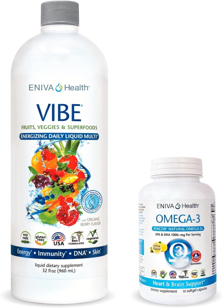 Eniva Vibe Fruit Liquid Daily Multivitamin (32oz) und Omega-3 Fish Oil (60 caps)