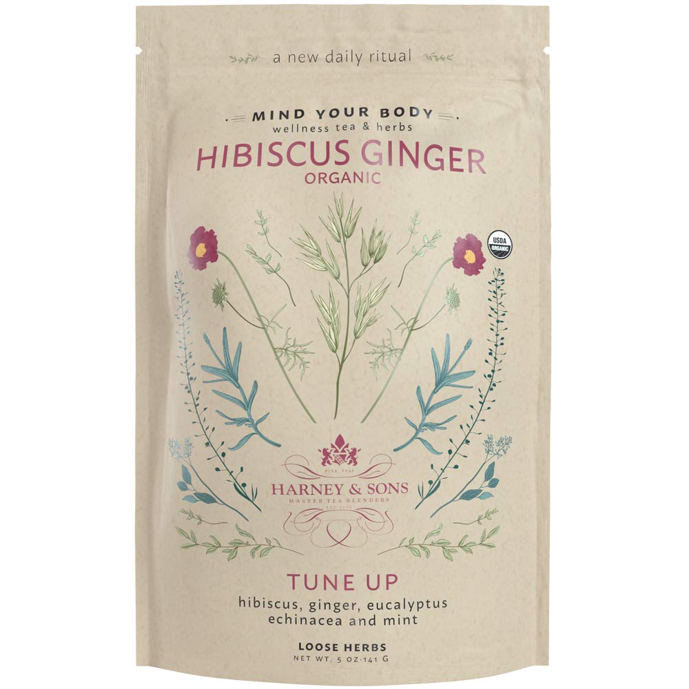 Harney & Sons Bio Hibiscus Ginger Tune-Up Wellness Blend, mit Eucalyptus, Echinacea und Mint, 5 Unze Tasche