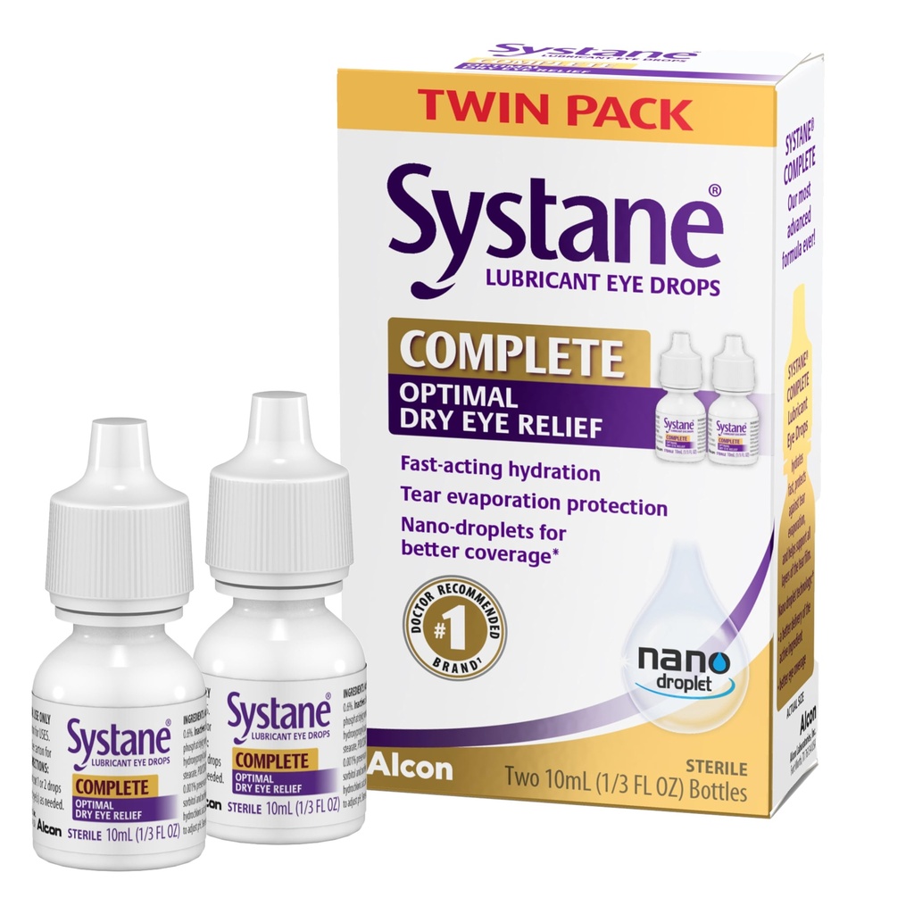 Systane Complete Lubricant Eye Drops, 0.34 Fl Oz, Twin Pack (Pack von 2)