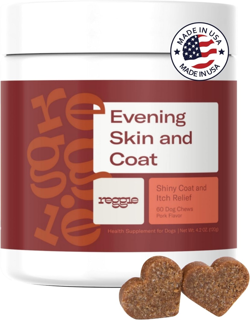 Reggie Skin & Coat Ergänzungen für Hunde | Omega-3 Fish Oil & Vitamin E für juckende Hautentlastung, Shedding & Shiny Coat | Natürliche Hunde Haut & Coat Chews | Vet-Approved & Made in USA | 60 Soft Chews