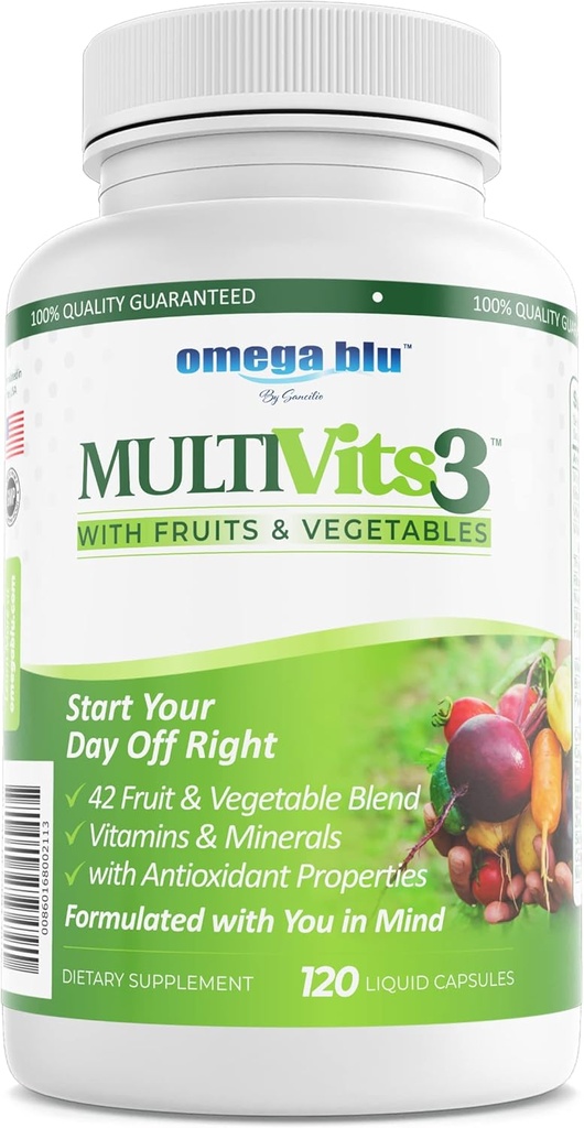 Multi Vits 3 Multivitamin - 2 Per Day - 70+ Ingredients - 42 Fruits & Vegetables - CoQ10 for Heart Health - Brain, Energy, Vision Support - Vitamins & Minerals - 60 Servings