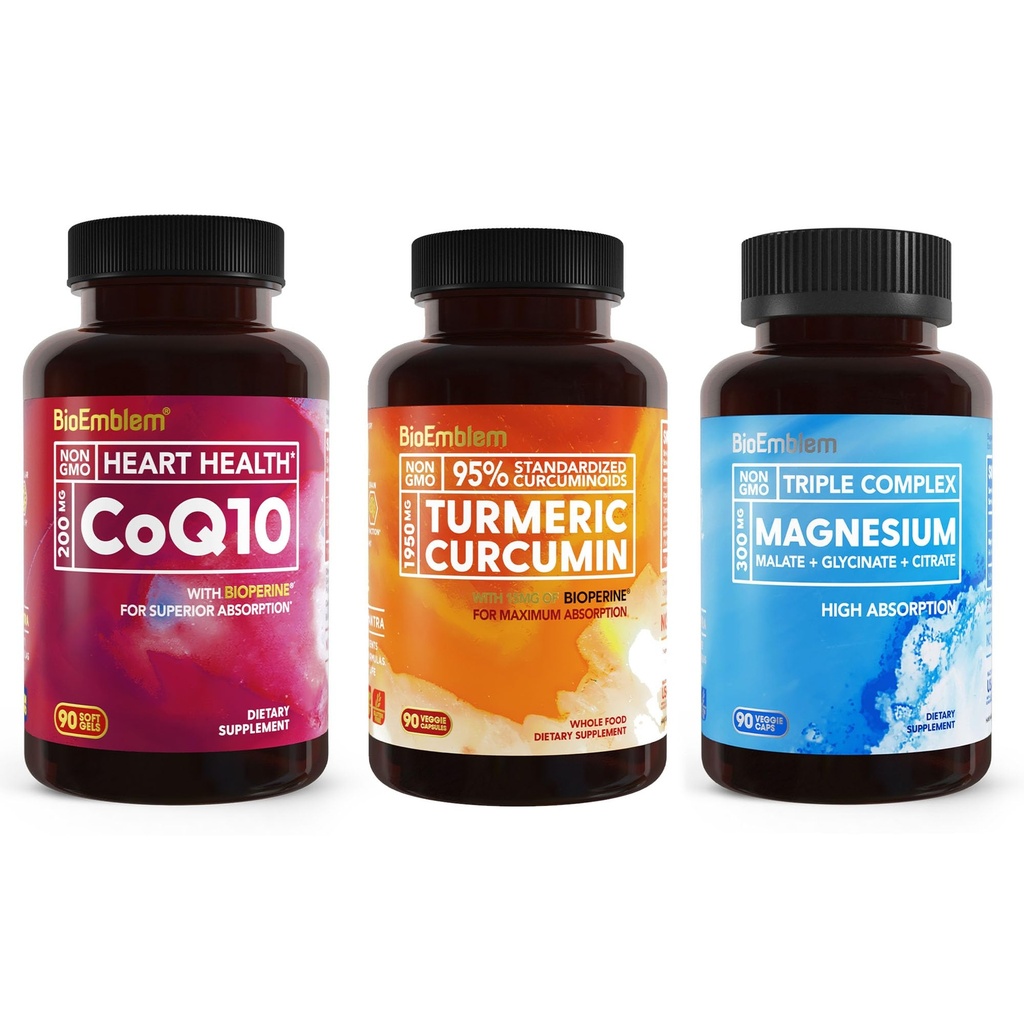 BioEmblem Triple Magnesium Complex und Kurkuma Supplement und CoQ10 mit BioPerine