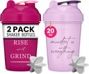 GOMOYO [2 Pack] 20oz Shaker Bottle mit Motivationsnotizen (Raspberry & Lavender) | Protein Bottle with Mixer Agitators | Blender Shaker Bottle for Protein Mixes Pack is BPA Free and Spülmaschine Safe