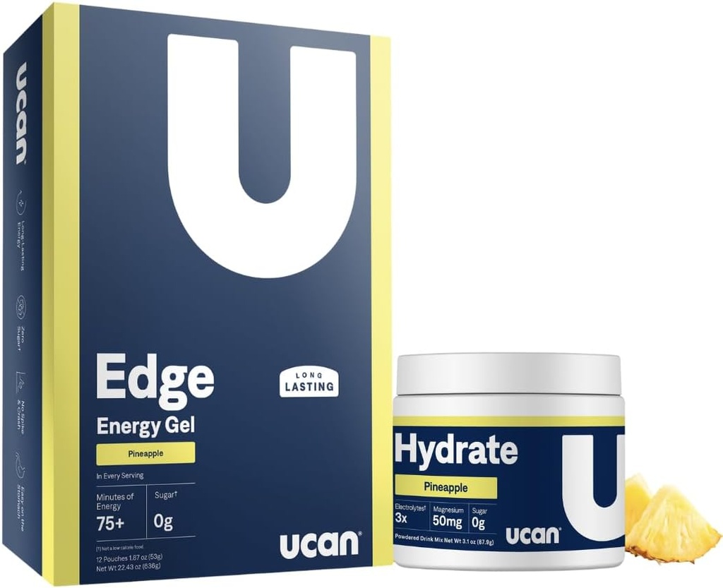 UCAN Ananas Edge Energy Gel & Hydrate - Super für Laufen, Training, Fitness, Radfahren, Crossfit & More | Sugar-Free, Vegan, & Keto Friendly Energy Supplement