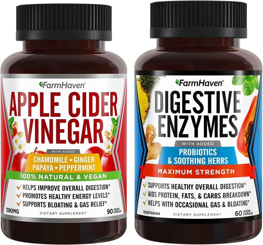 FarmHaven Apple Cider Essig Kapseln mit Ginger & Digestive Enzyme mit 18 Probiotika & Kräuter