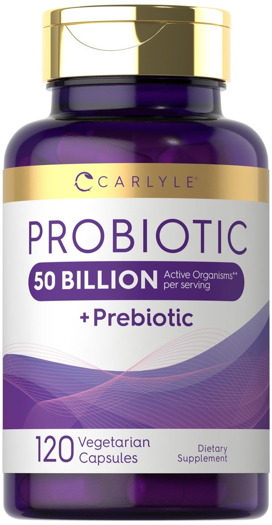 Carlyle Probiotics mit Präbiotika | 120 Kapseln | 50 Milliarden aktive Organismen | Non-GMO & Gluten kostenlose Ergänzung