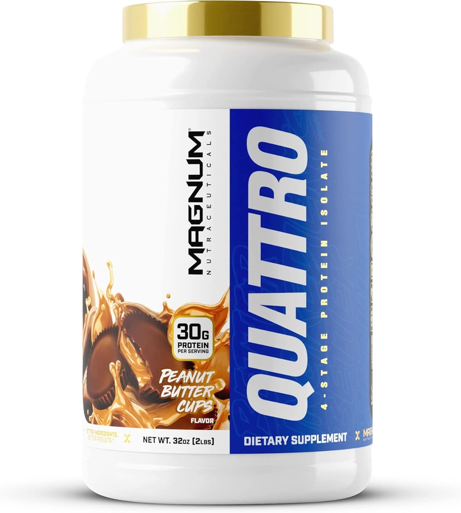 Magnum Nutraceuticals Quattro Whey Protein Powder, Peanut Butter Cup 2lb – Premium Protein Isolate Blend for Muscle Growth & Recovery
