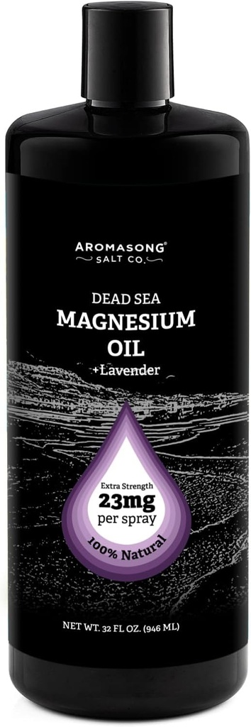 Aromasong Magnesium Spray Lavender - Extra Strength (23mg in Each Spritz) 32 Oz Refill Bottle, Natural and Pure Magnesium Oil Spray - Made in The USA - for Leg Discomfort and Promotes a Calm Sleep