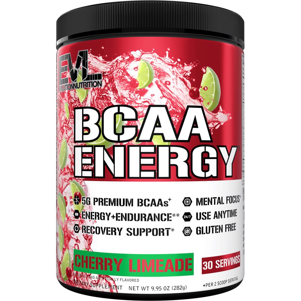 EVL BCAAs Aminosäuren Pulver - BCAA Energy Pre Workout Pulver für Muskel-Recovery Lean Wachstum und Endurance - Rehydrating Post Workout Recovery Drink mit natürlichem Koffein - Cherry Limeade