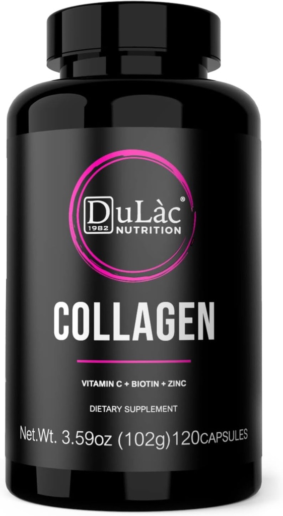 Dulàc - Collagen Pillen + Hyaluronsäure, Made in Italy, 120 Kapseln von Collagen und Hyaluronsäure, Biotin, Zink, Selen - Haut, Gelenke, Knochen