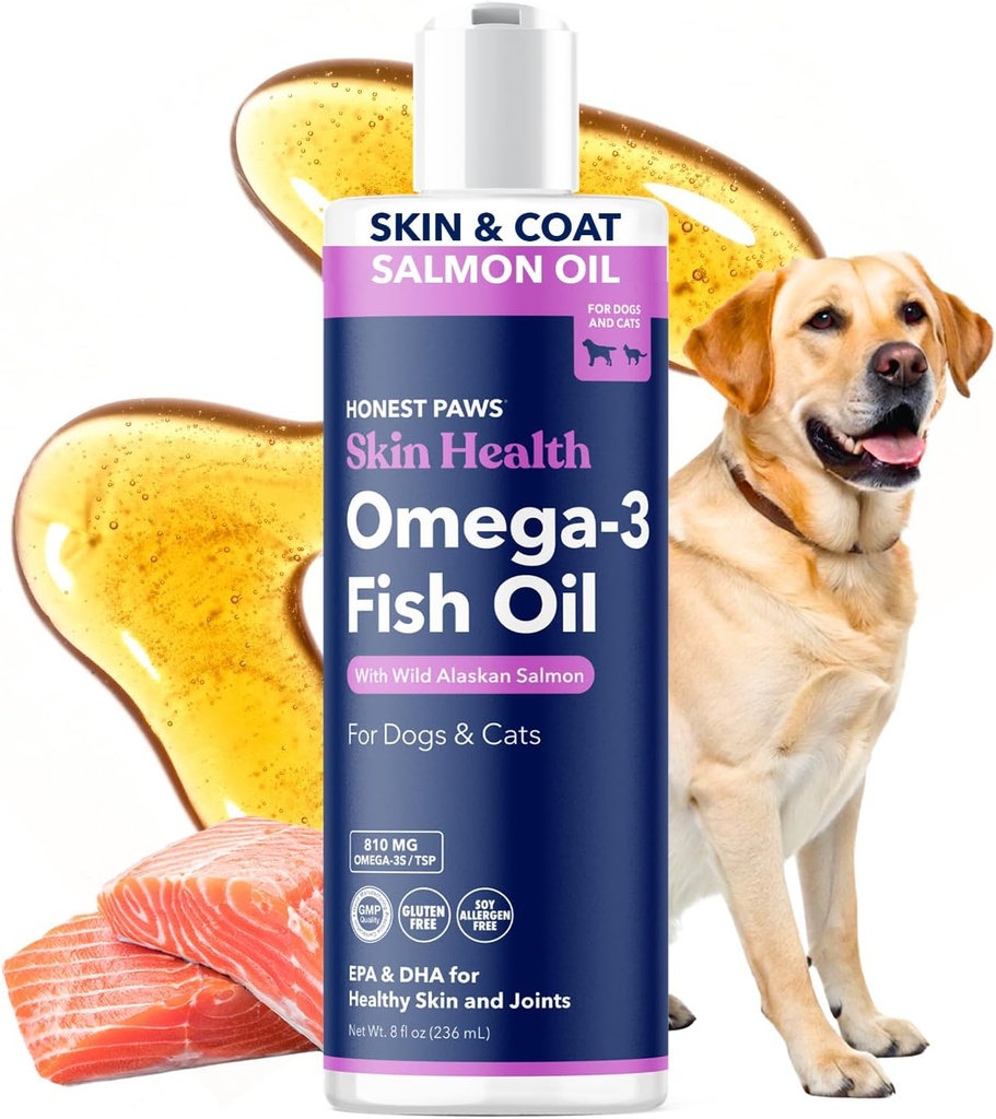 Honest Paws Wild Alaskan Lachsöl für Hunde & Katzen – Omega 3 Fischöl-Ergänzung für Haut, Mantel, Joint & Heart Health – Natürlich, nachhaltig Sourced, 8 Unze