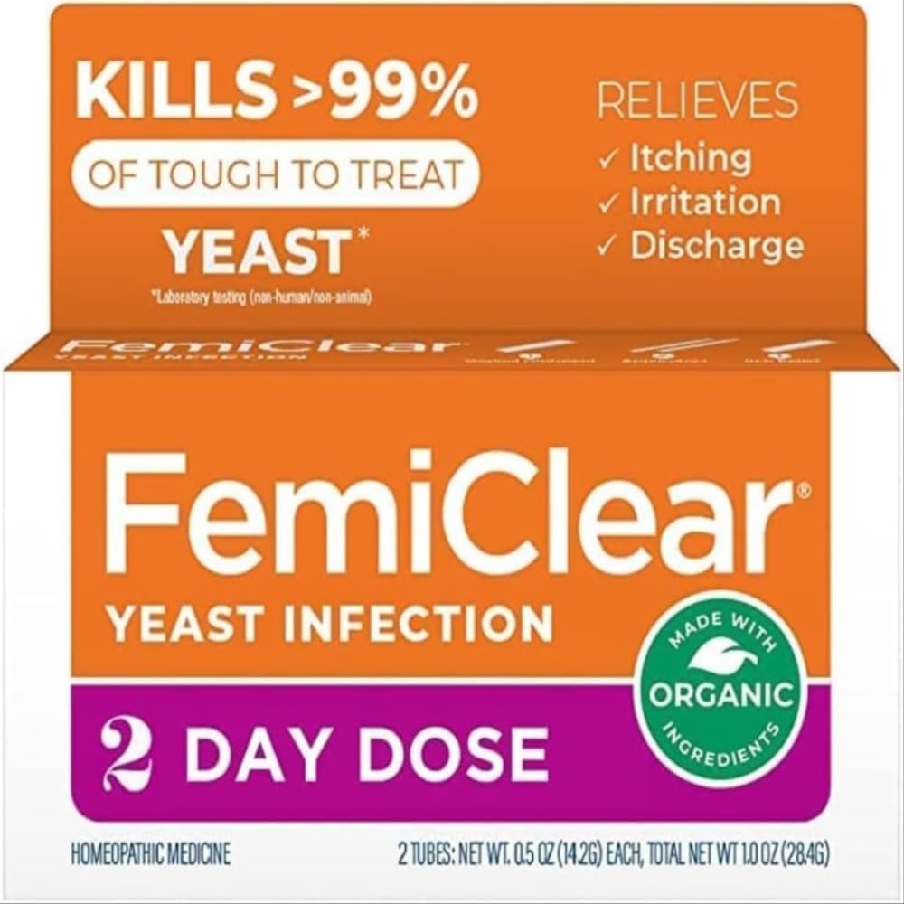 FemiClear 2-Day Dose Yeast Infection und Itch Control Ointment, für Moderate zu Intense Symptoms, Hergestellt mit All-Natural und organischen Zutaten, Plus Externe Anti-Itch Salbe für beruhigende Pflege
