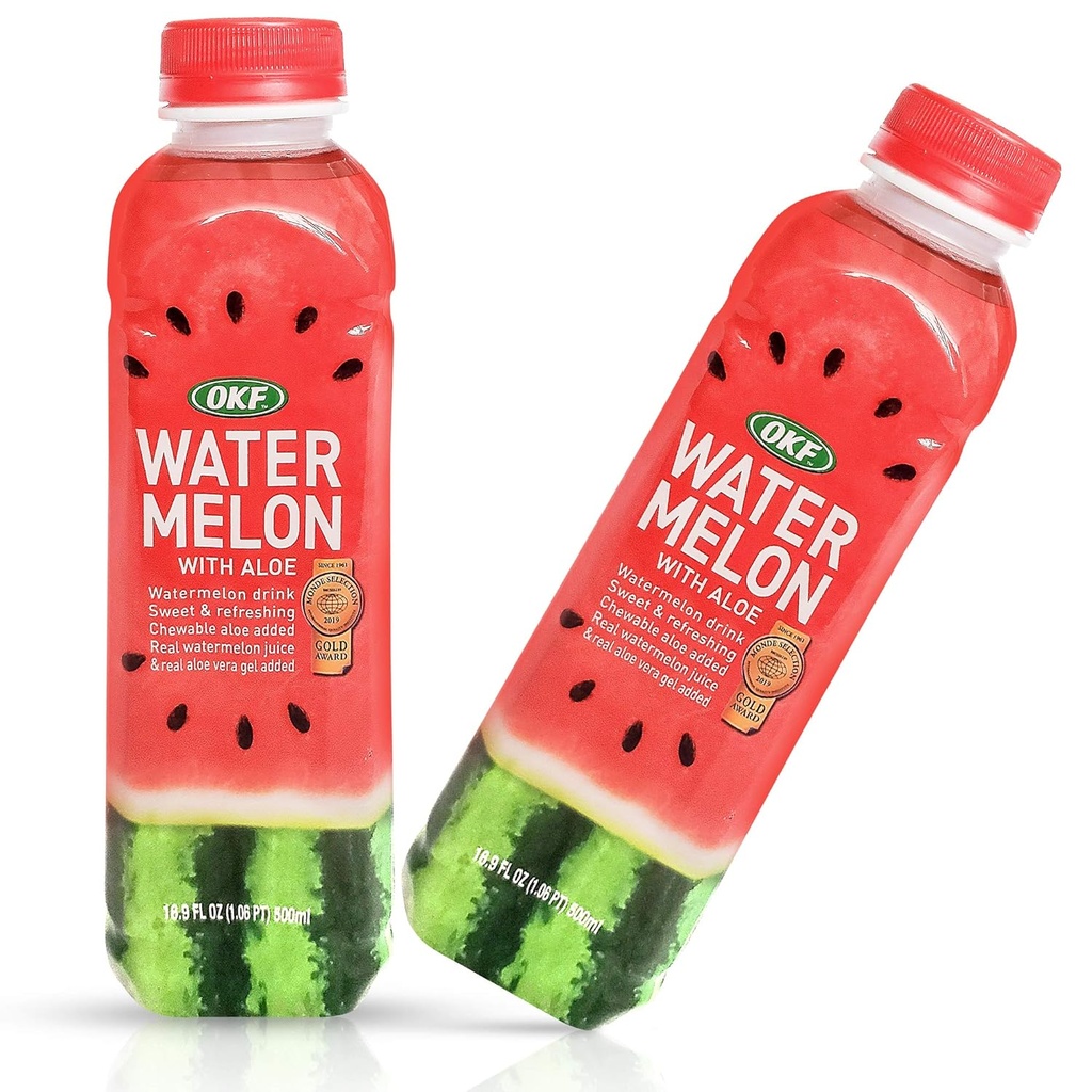 OKF Watermelon Aloe Vera Drink, Real Juice & Gel, 16.9 Unze (6 Pack)