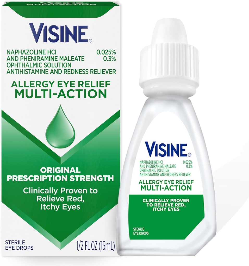 Visine Allergy Eye Relief Multi-Action Antihistamin & Redness Reliever Eye Drops mit Pheniramine Maleate & Naphazoline HCl, Allergy Eye Drop Behandlung für Red, Itchy Eyes, 0.5 fl. oz