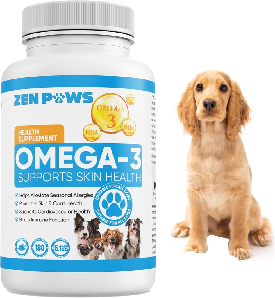 Omega 3 Fish Oil for Dogs - 180 Count Tablet Treats – Hilft Shedding, Haut Allergy, Itch und Dry Skin Relief, Hot Spots - Joint Health - Skin and Coat Supplement - Lachsöl - Duck Flavor