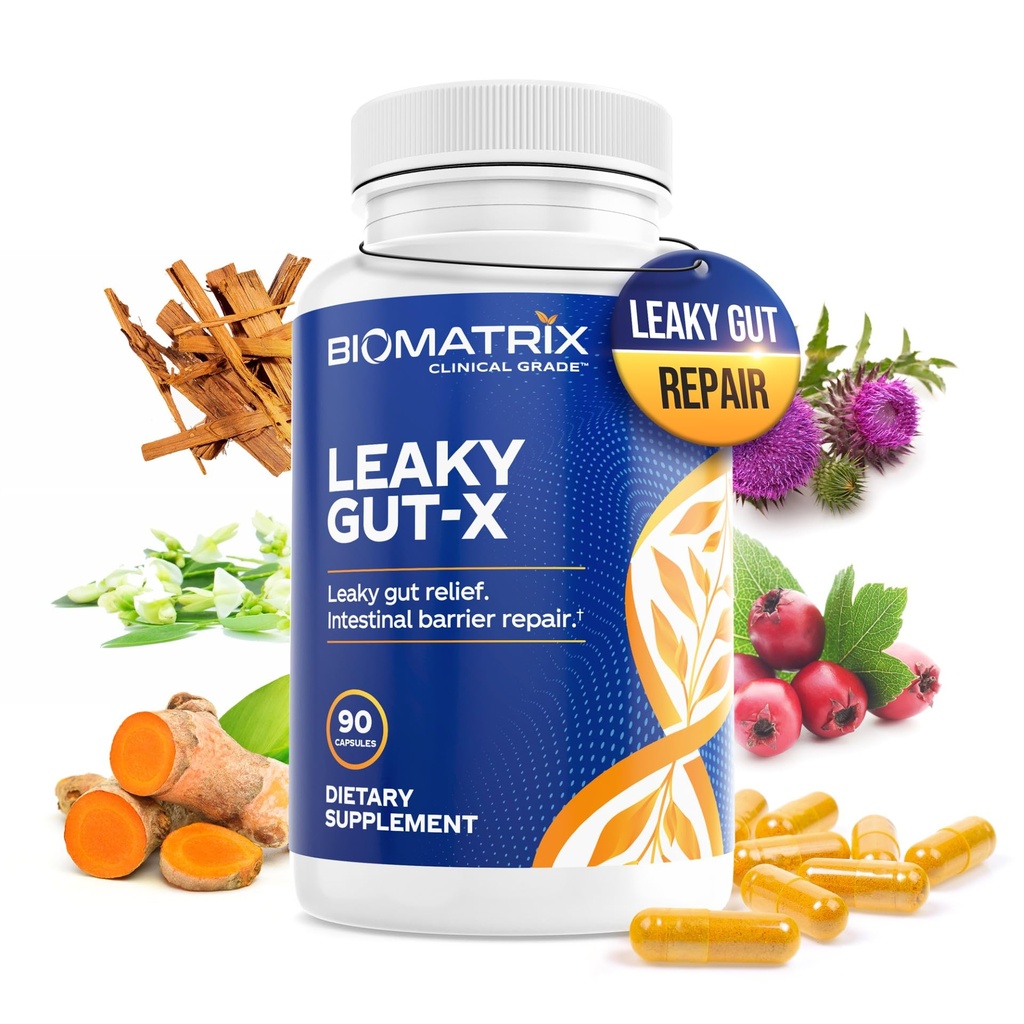 Darm-Reparatur-Ergänzung mit Glutamin und Kräutern für Leaky Gut, Präbiotische Unterstützung, Relief aus Bloating, Gas, Verstopfung | SIBO | Veggie Caps | 60-Day Supply – Leaky Gut-X