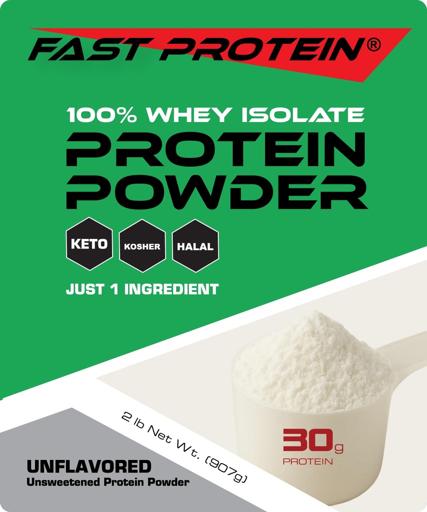 Whey Isolate Protein Powder Unflavored - 30g Protein Powder - Kosher, Halal, Keto, Clean Label, Fast Protein - 2LB 30 Servierungen