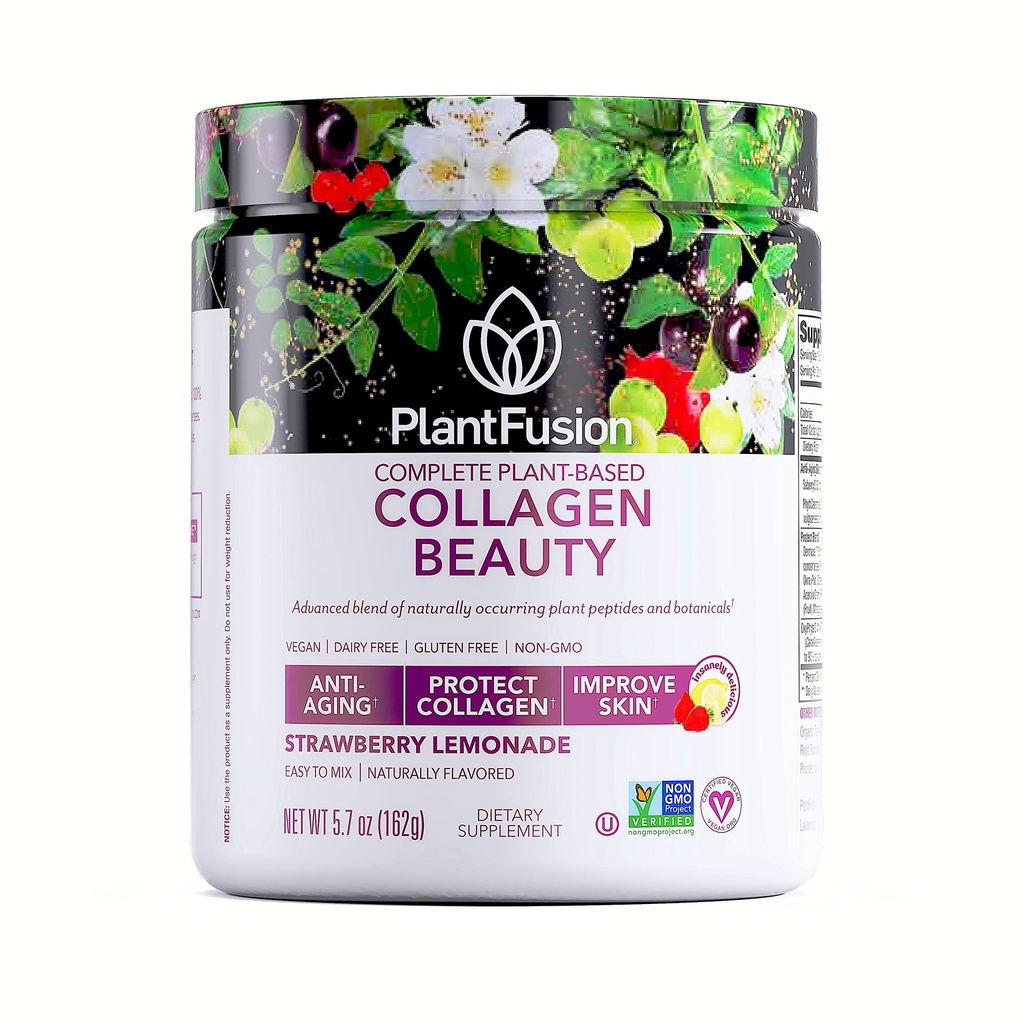 PlantFusion Vegan Collagen Beauty - Vegan Collagen Powder für Damen - Haarhaut und Nägel Vitamine - Glutenfrei, Non-GMO, Non-Dairy (Strawberry Lemonade 18 Servierungen)