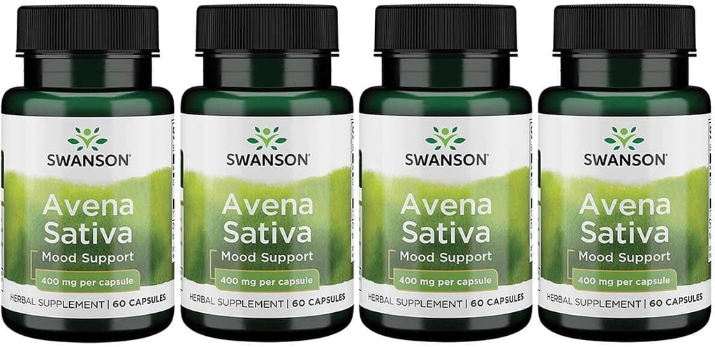 Swanson Premium Brand Full Spectrum Avena Sativa (Green Oat Grass) - Kräuterergänzung Förderung Nervous System Gesundheit - Natürliche Formel Unterstützung Gesamt Wellness - (60 Kapseln, 400mg Jeder) 4 Pack