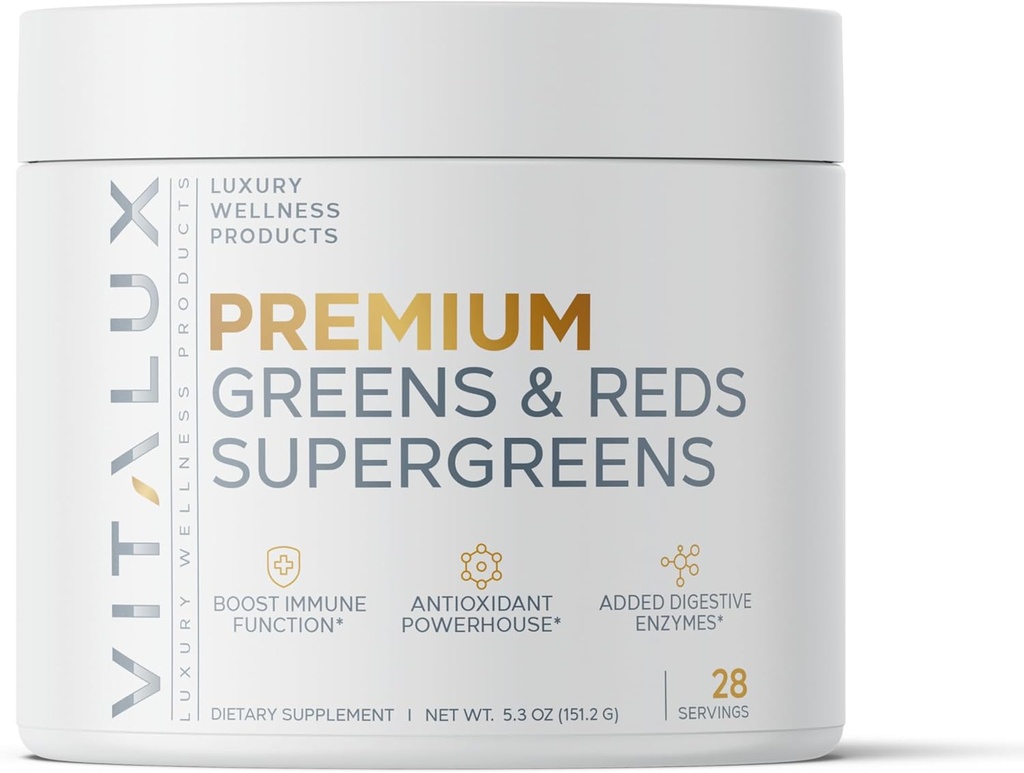 VITALUX || #1 Bewertete Premium-Grüne & Reds Superfood-Pulver || Immunfunktion, Hinzugefügt Antioxidantien, Loaded w/ Digestive Enzyme | 17 Leistungsfähige Zutaten | 3rd Party Getestet, Vegan + USA Made - 28 Days